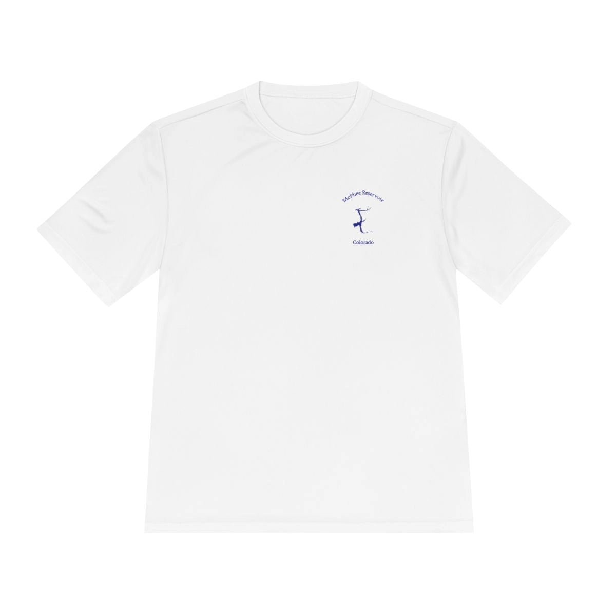 Colorado  McPhee  Reservoir  Moisture  Wicking  Tee  front  position  view  from  front  white.webp