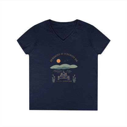 Colorado  Navajo  Reservoir  V-Neck  Boho  T-shirt  front  position  view  from  front  navy.webp