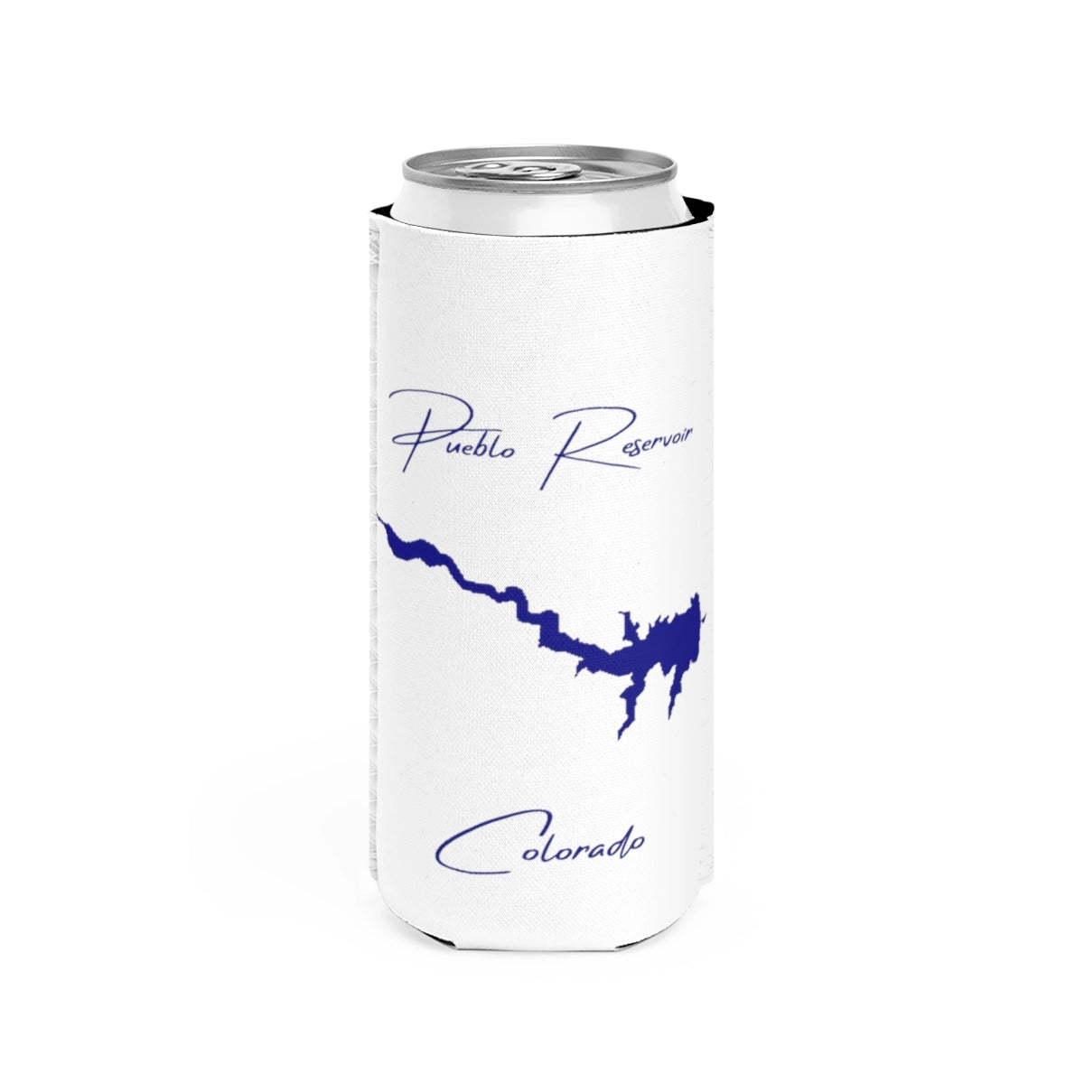 Colorado  Pueblo  Reservoir  Slim  Can  Koozie  front  position  view  from  front  white.webp