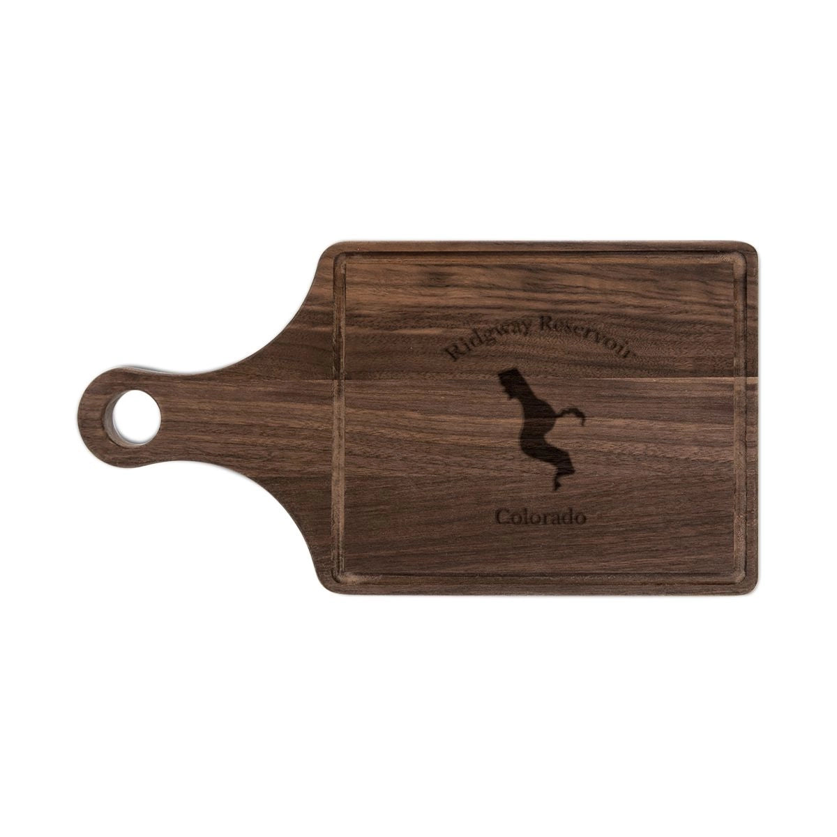 Colorado  Ridgway  Reservoir  Engraved  Cutting  Board  front  position  view  from  front  walnut.webp