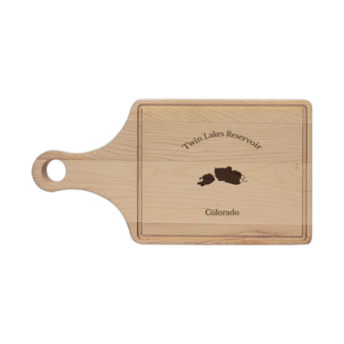 Colorado  Twin  Lakes  Reservoir  Engraved  Cutting  Board  front  position  view  from  front  maple.webp