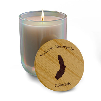 Colorado  Vallecito  Reservoir  Engraved  Candle  other  position  view  from  front  opal  iris.webp