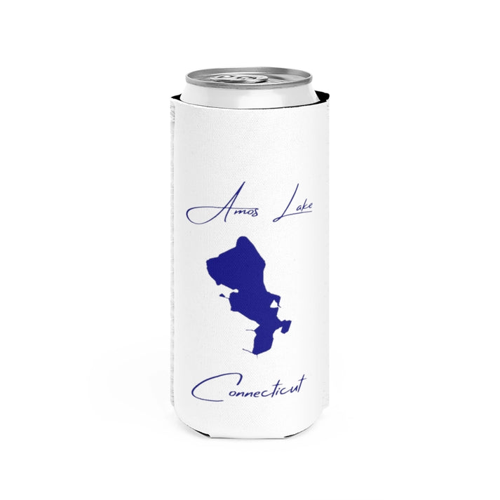 Connecticut  Amos  Lake  Slim  Can  Koozie  front  position  view  from  front  white.webp