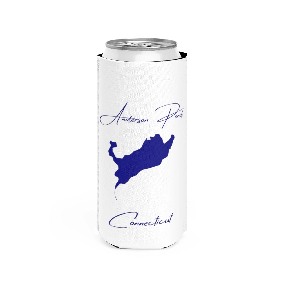 Connecticut  Anderson  Pond  Slim  Can  Koozie  front  position  view  from  front  white.webp