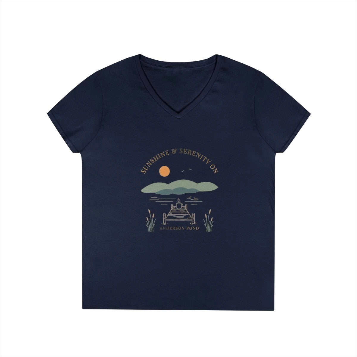 Connecticut  Anderson  Pond  V-Neck  Boho  T-shirt  front  position  view  from  front  navy.webp