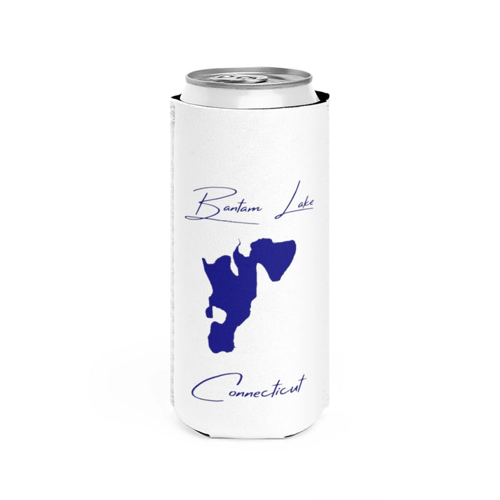 Connecticut  Bantam  Lake  Slim  Can  Koozie  front  position  view  from  front  white.webp