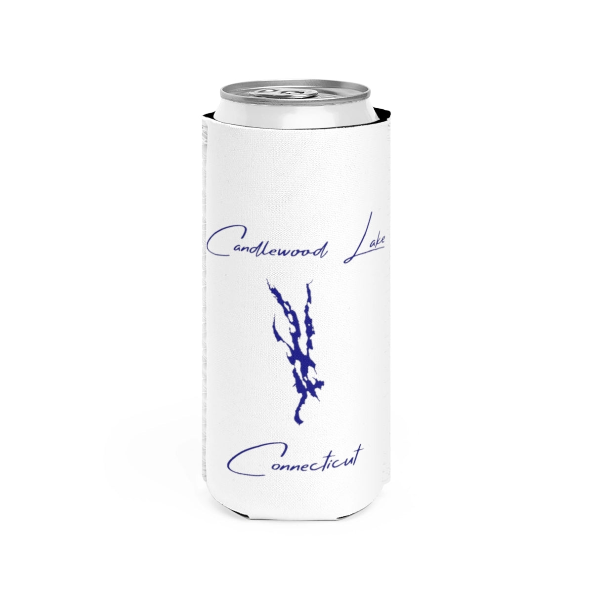 Connecticut  Candlewood  Lake  Slim  Can  Koozie  front  position  view  from  front  white.webp