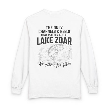 Connecticut  Lake  Zoar  Long  Sleeve  Fishing  T-shirt  back  position  view  from  back  white.webp