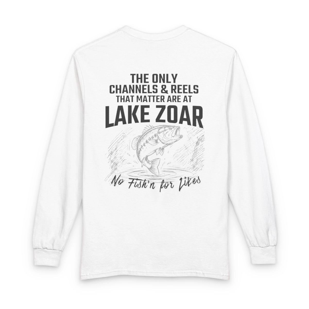 Connecticut  Lake  Zoar  Long  Sleeve  Fishing  T-shirt  back  position  view  from  back  white.webp