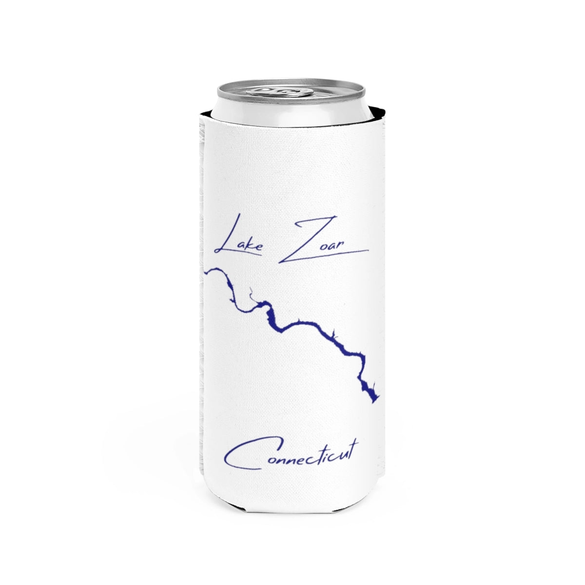 Connecticut  Lake  Zoar  Slim  Can  Koozie  front  position  view  from  front  white.webp