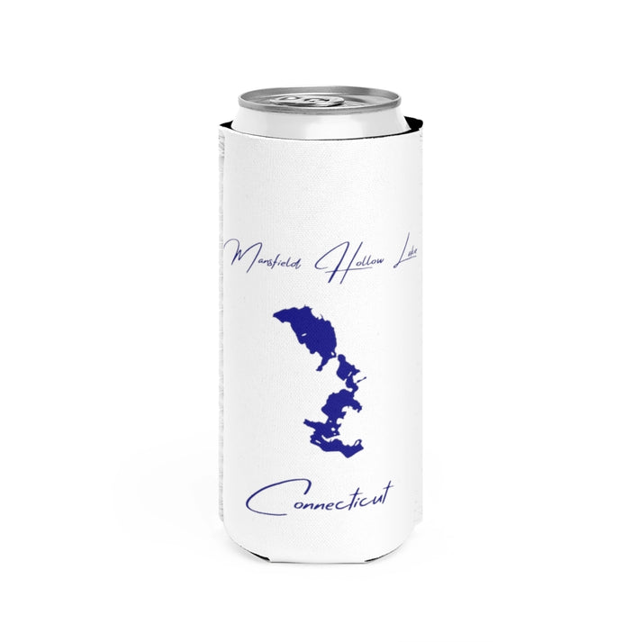 Connecticut  Mansfield  Hollow  Lake  Slim  Can  Koozie  front  position  view  from  front  white.webp