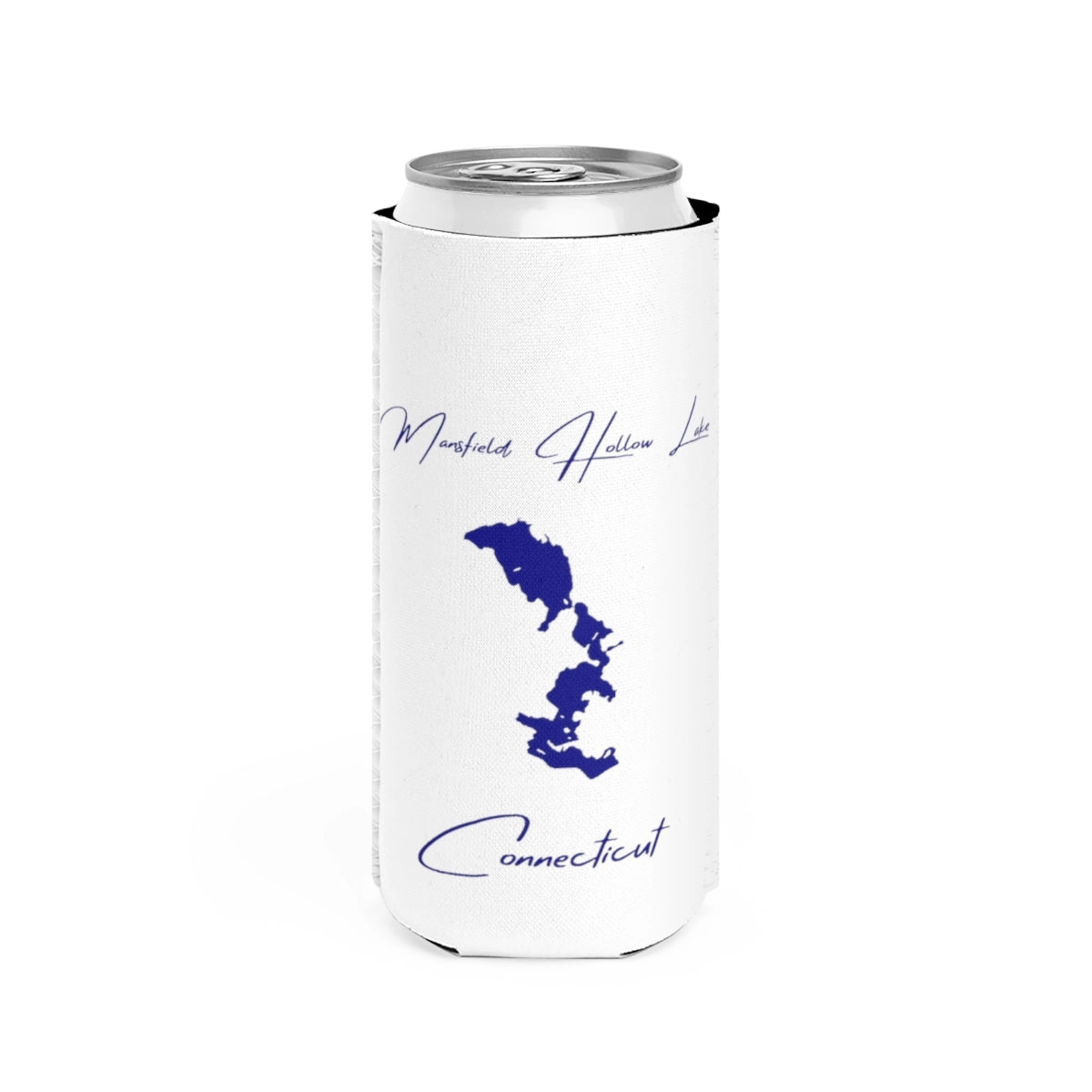 Connecticut  Mansfield  Hollow  Lake  Slim  Can  Koozie  front  position  view  from  front  white.webp