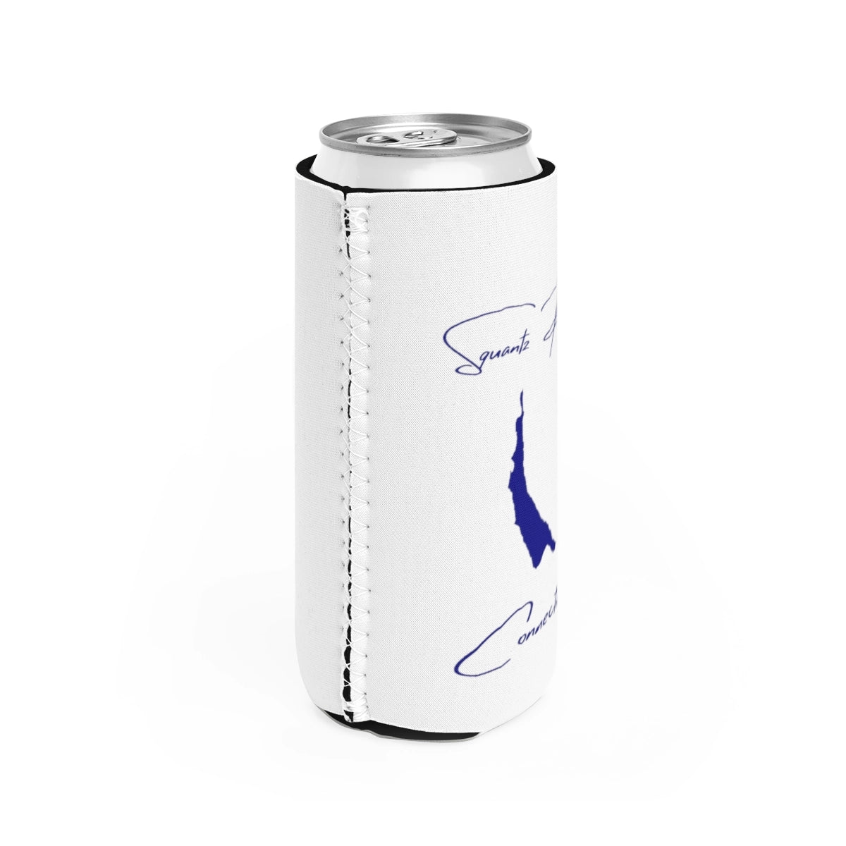 Connecticut  Squantz  Pond  Slim  Can  Koozie  all  position  view  from  right  white.webp