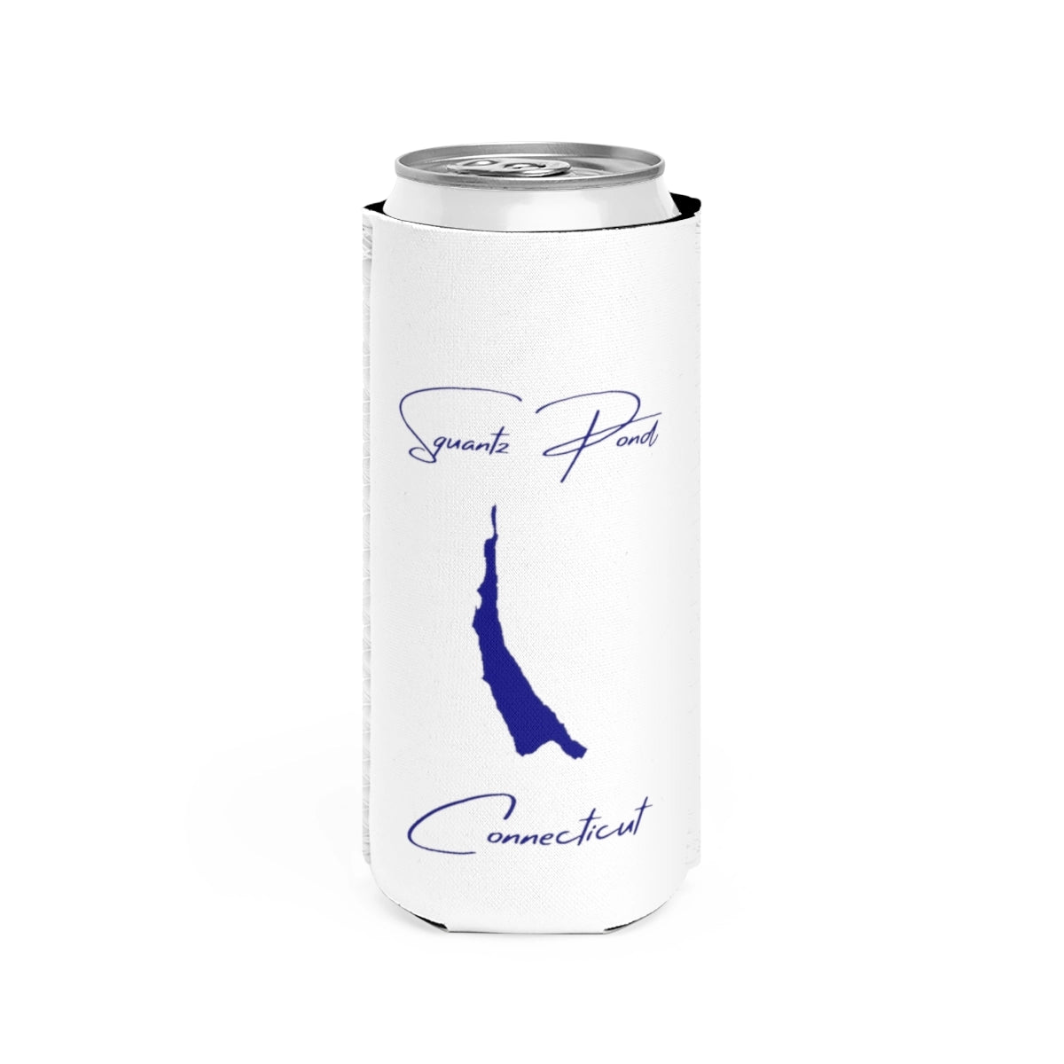 Connecticut  Squantz  Pond  Slim  Can  Koozie  front  position  view  from  front  white.webp