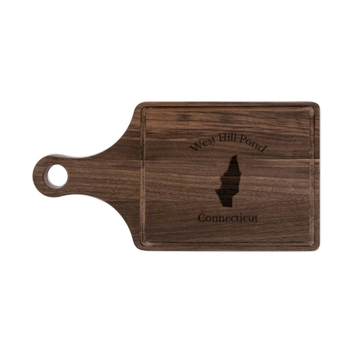 Connecticut  West  Hill  Pond  Engraved  Cutting  Board  front  position  view  from  front  walnut.webp