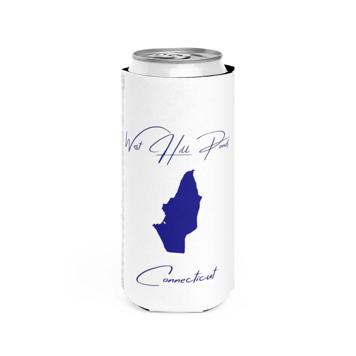 Connecticut  West  Hill  Pond  Slim  Can  Koozie  front  position  view  from  front  white.webp