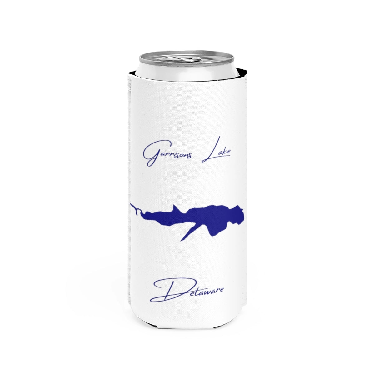 Delaware  Garrisons  Lake  Slim  Can  Koozie  front  position  view  from  front  white.webp