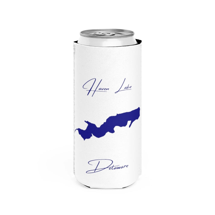 Delaware  Haven  Lake  Slim  Can  Koozie  front  position  view  from  front  white.webp