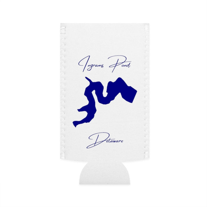 Delaware  Ingrams  Pond  Slim  Can  Koozie  front  position  view  from  flat-front  white.webp