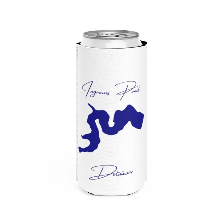 Delaware  Ingrams  Pond  Slim  Can  Koozie  front  position  view  from  front  white.webp