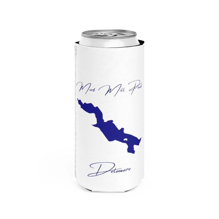 Delaware  Mud  Mill  Pond  Slim  Can  Koozie  front  position  view  from  front  white.webp