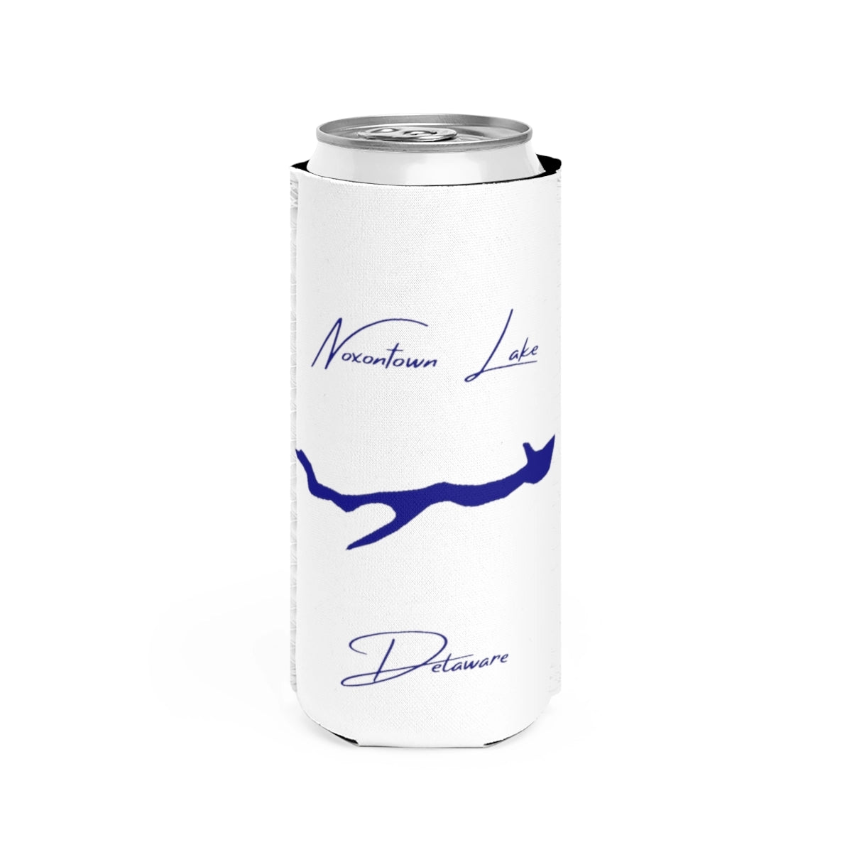 Delaware  Noxontown  Lake  Slim  Can  Koozie  front  position  view  from  front  white.webp