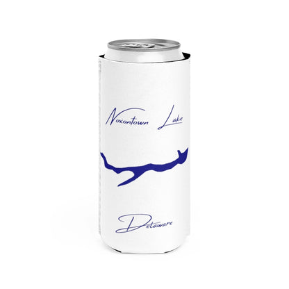 Delaware  Noxontown  Lake  Slim  Can  Koozie  front  position  view  from  front  white.webp