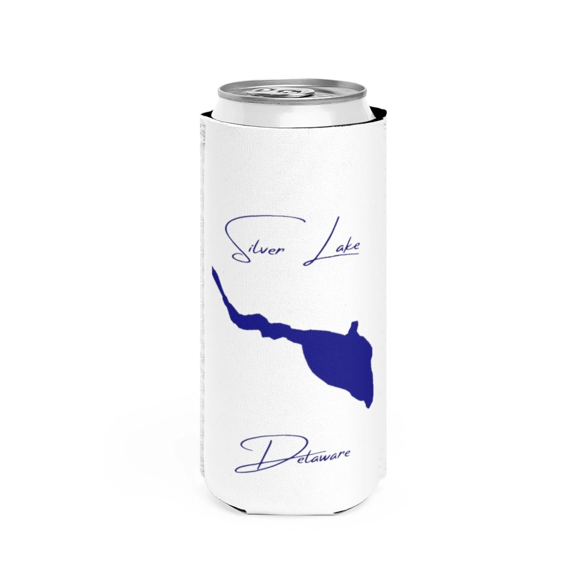 Delaware  Silver  Lake  Slim  Can  Koozie  front  position  view  from  front  white.webp