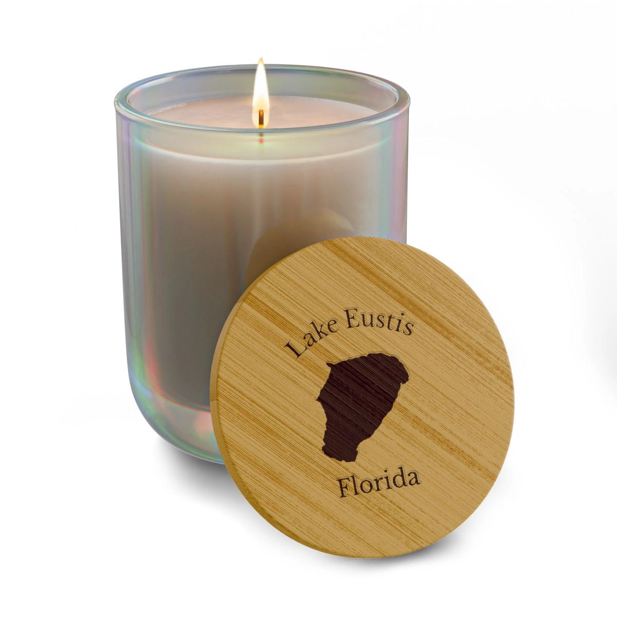 Florida  Lake  Eustis  Engraved  Candle  other  position  view  from  front  opal  iris.webp