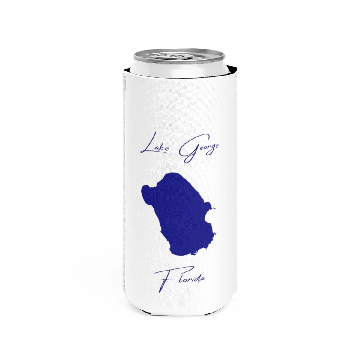 Florida  Lake  George  Slim  Can  Koozie  front  position  view  from  front  white.webp