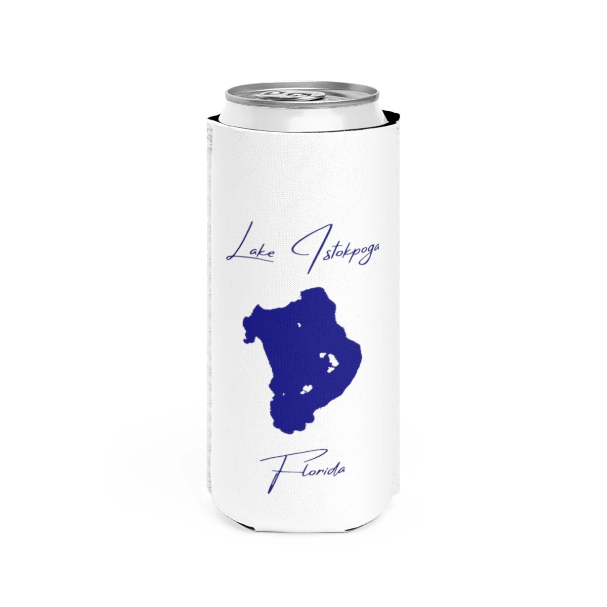 Florida  Lake  Istokpoga  Slim  Can  Koozie  front  position  view  from  front  white.webp