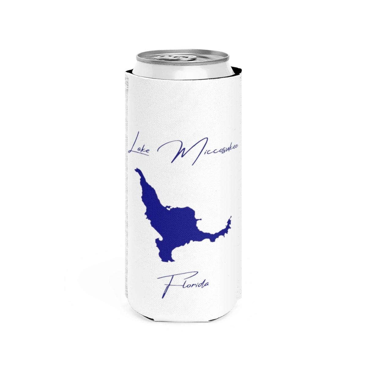Florida  Lake  Miccosukee  Slim  Can  Koozie  front  position  view  from  front  white.webp