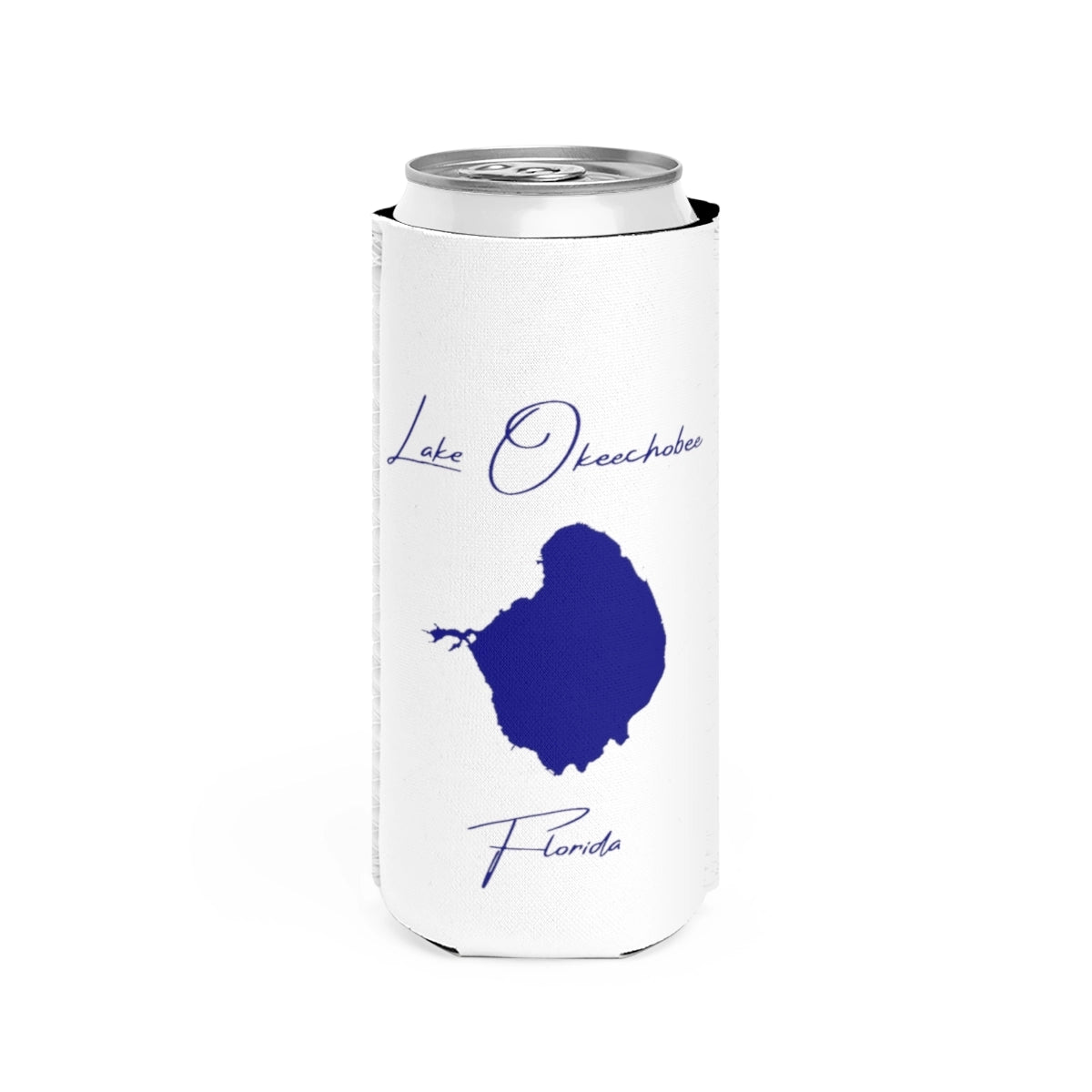 Florida  Lake  Okeechobee  Slim  Can  Koozie  front  position  view  from  front  white.webp