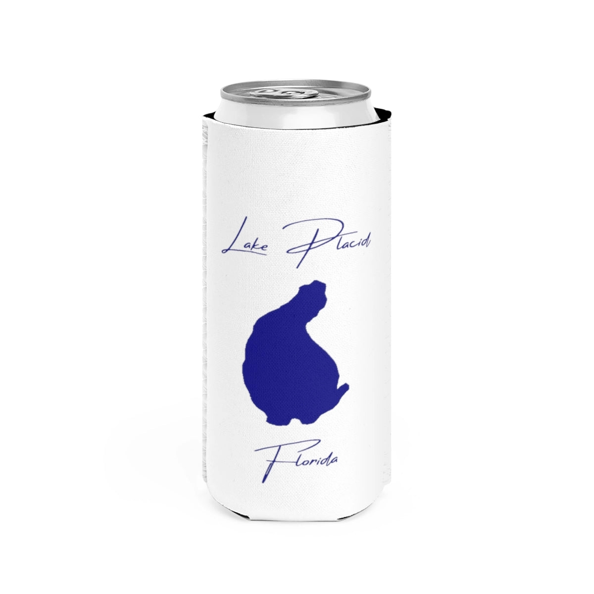 Florida  Lake  Placid  Slim  Can  Koozie  front  position  view  from  front  white.webp