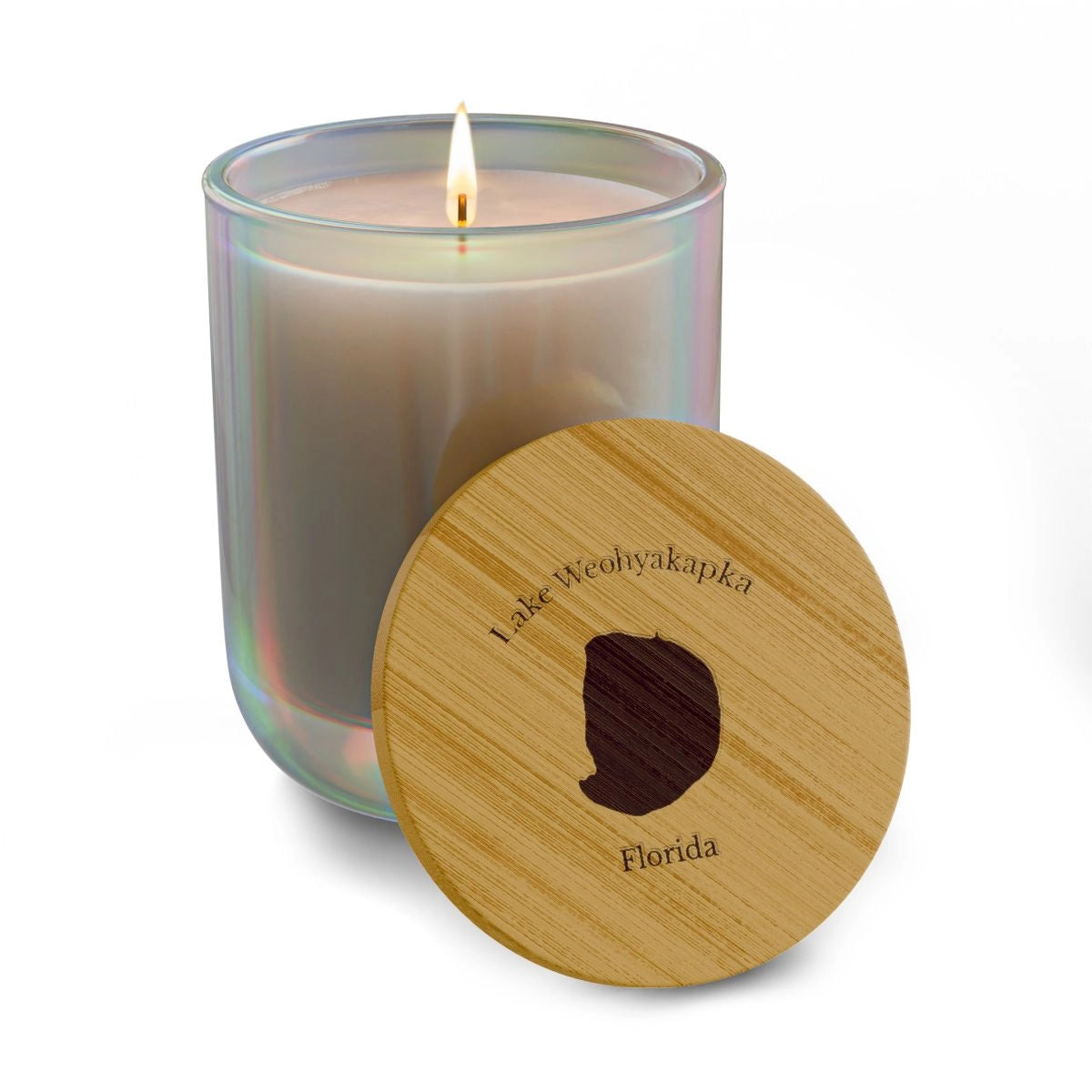 Florida  Lake  Weohyakapka  Engraved  Candle  other  position  view  from  front  opal  iris.webp