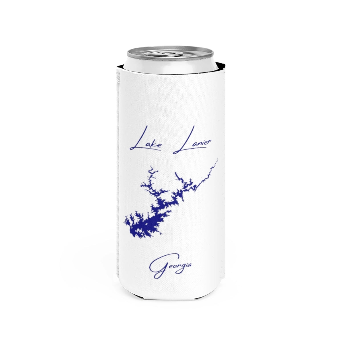 Georgia  Lake  Lanier  Slim  Can  Koozie  front  position  view  from  front  white.webp