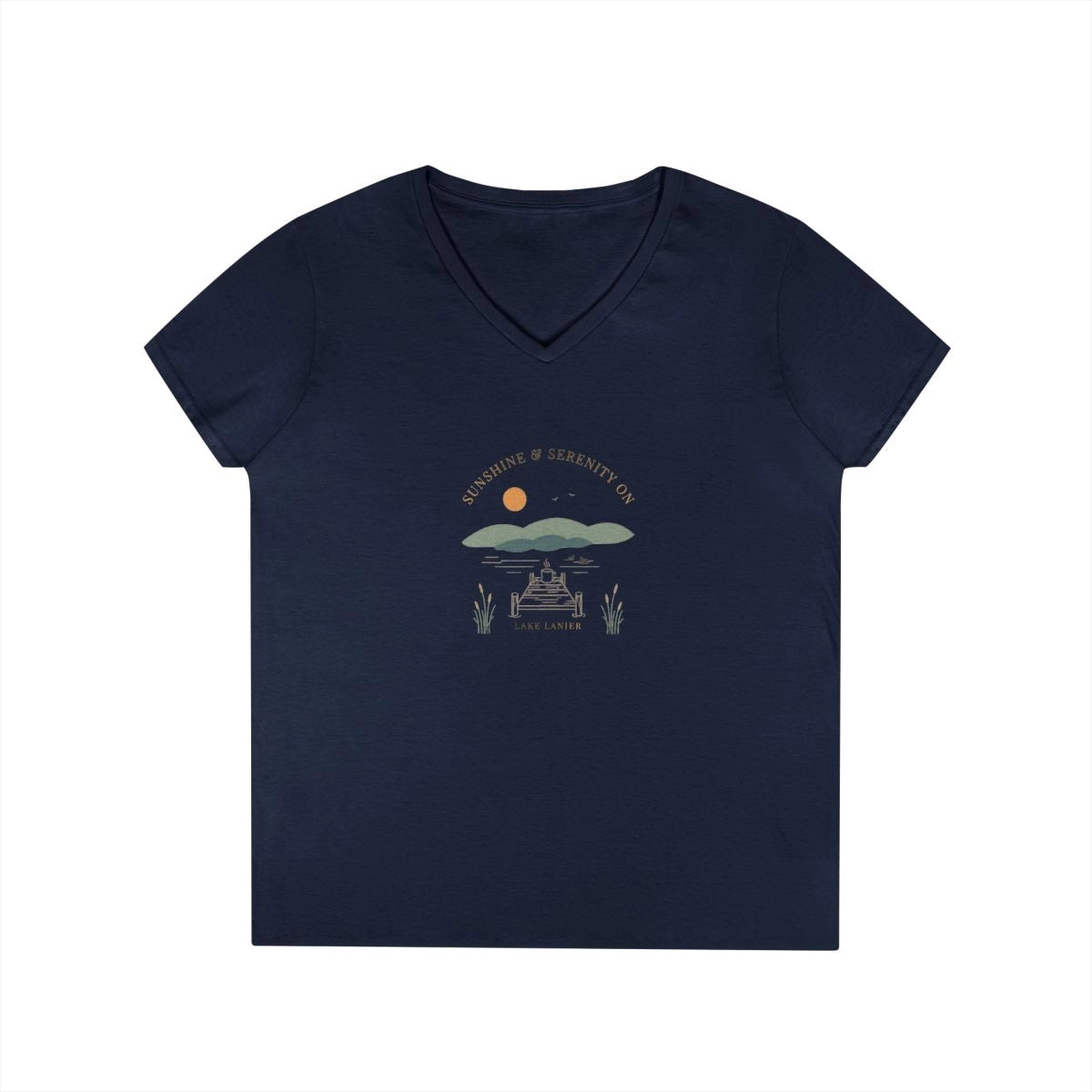 Georgia  Lake  Lanier  V-Neck  Boho  T-shirt  front  position  view  from  front  navy.webp