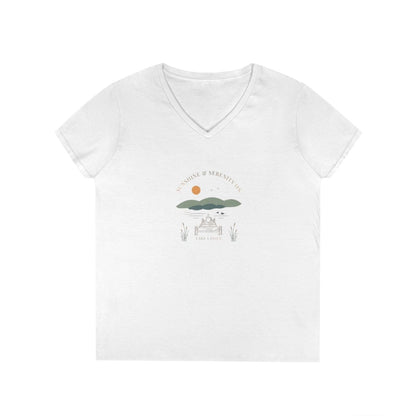 Georgia  Lake  Lanier  V-Neck  Boho  T-shirt  front  position  view  from  front  white.webp