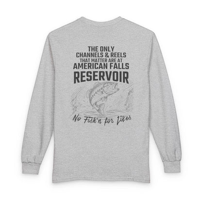 Idaho  American  Falls  Reservoir  Long  Sleeve  Fishing  T-shirt  back  position  view  from  back  sport  grey.webp