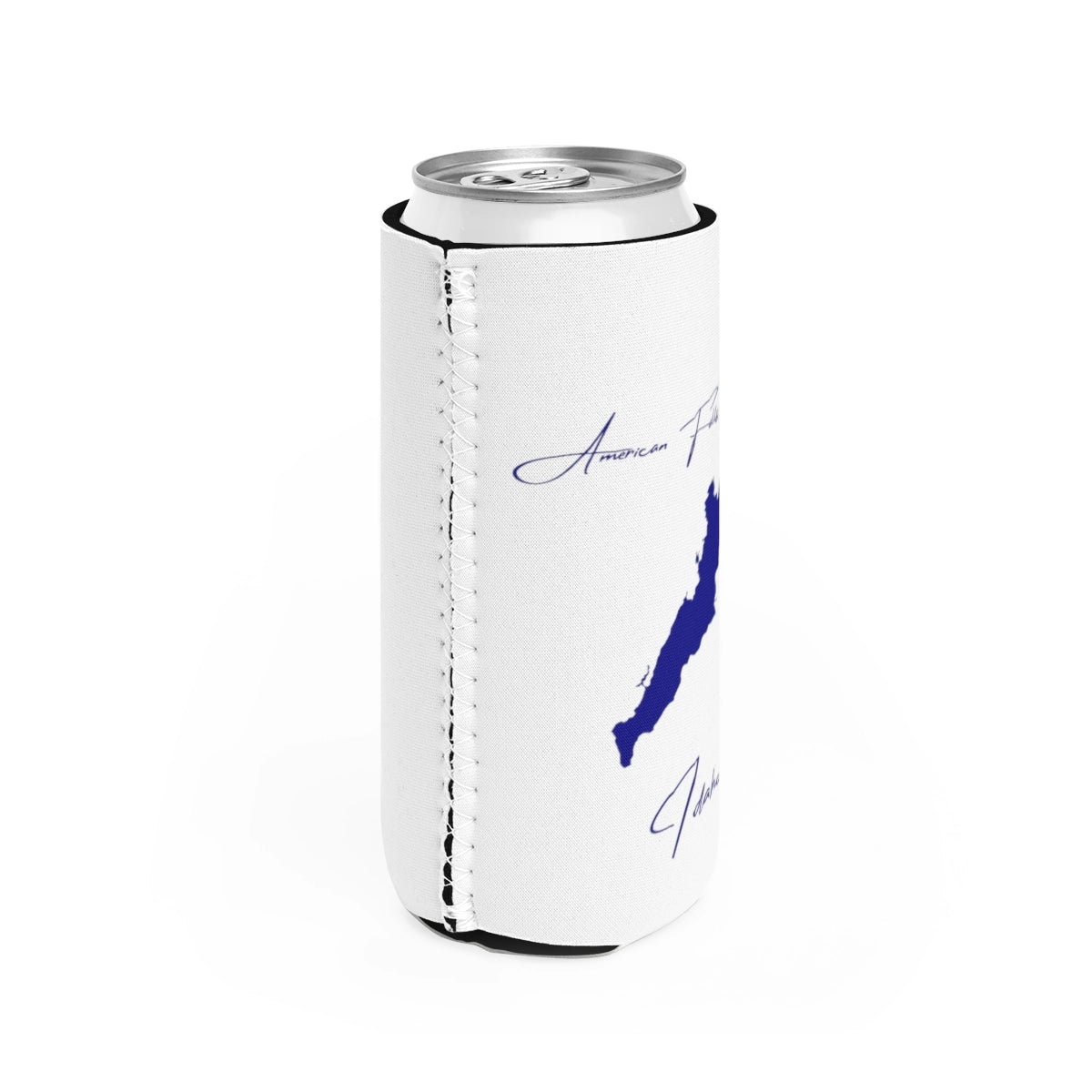 Idaho  American  Falls  Reservoir  Slim  Can  Koozie  all  position  view  from  right  white.webp