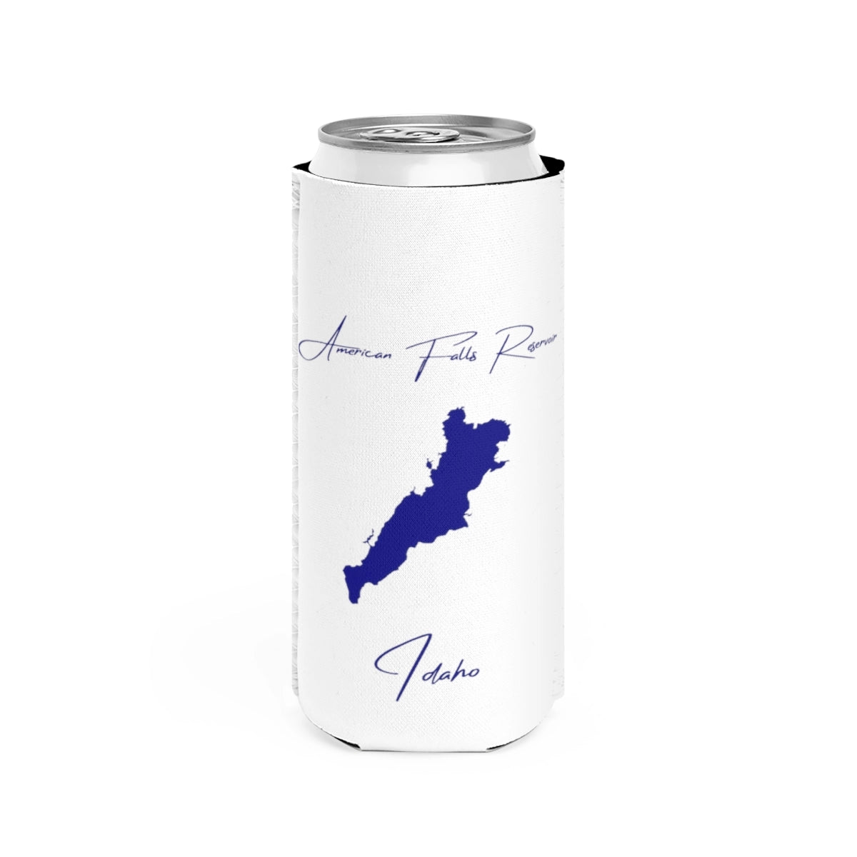 Idaho  American  Falls  Reservoir  Slim  Can  Koozie  front  position  view  from  front  white.webp