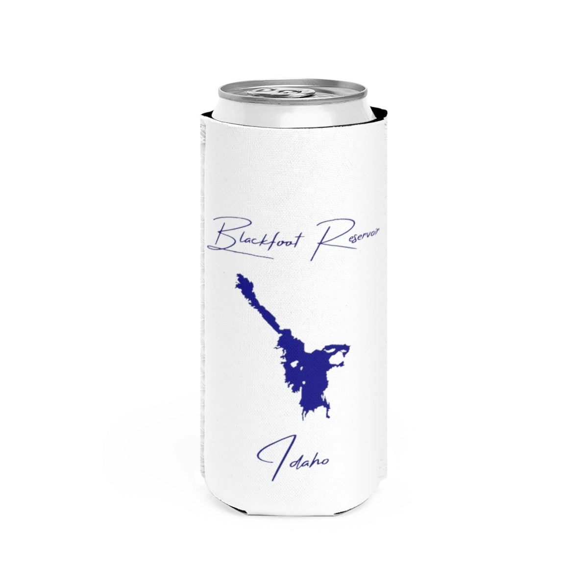 Idaho  Blackfoot  Reservoir  Slim  Can  Koozie  front  position  view  from  front  white.webp