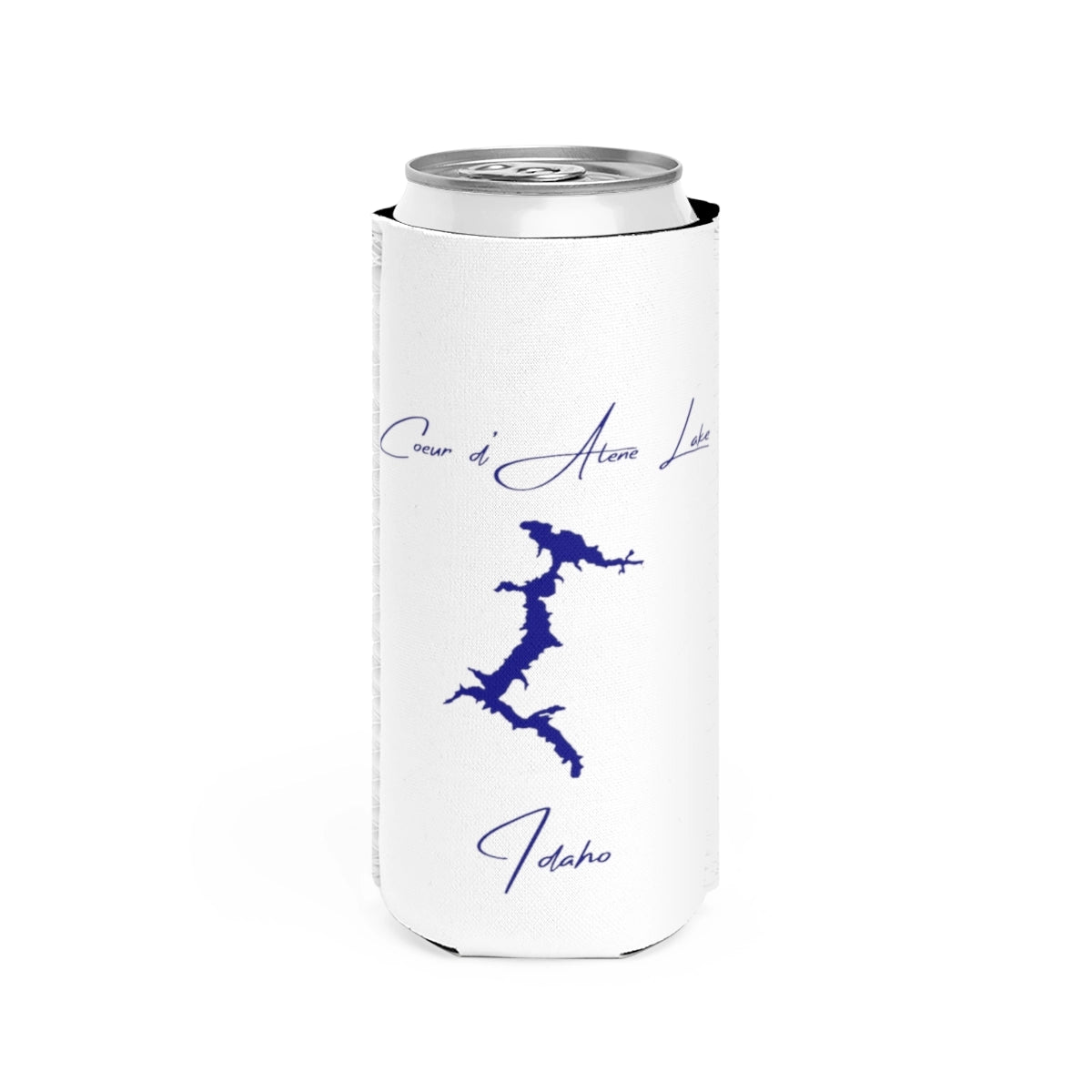 Idaho  Coeur  d'Alene  Lake  Slim  Can  Koozie  front  position  view  from  front  white.webp