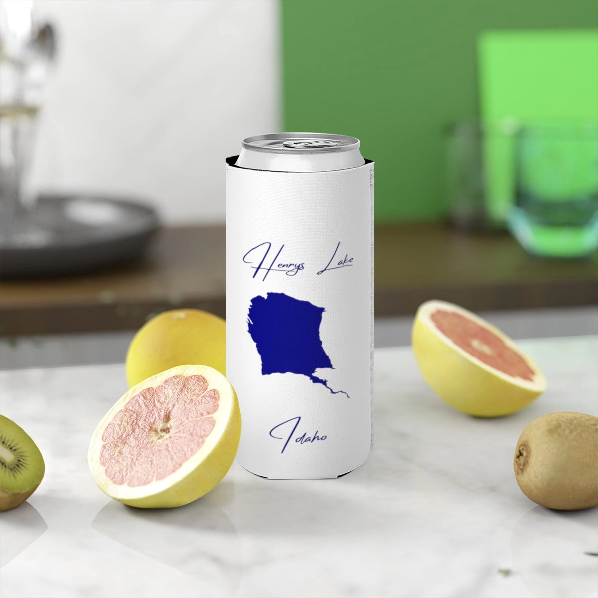 Idaho  Henrys  Lake  Slim  Can  Koozie  front  position  view  from  context-2  white.webp