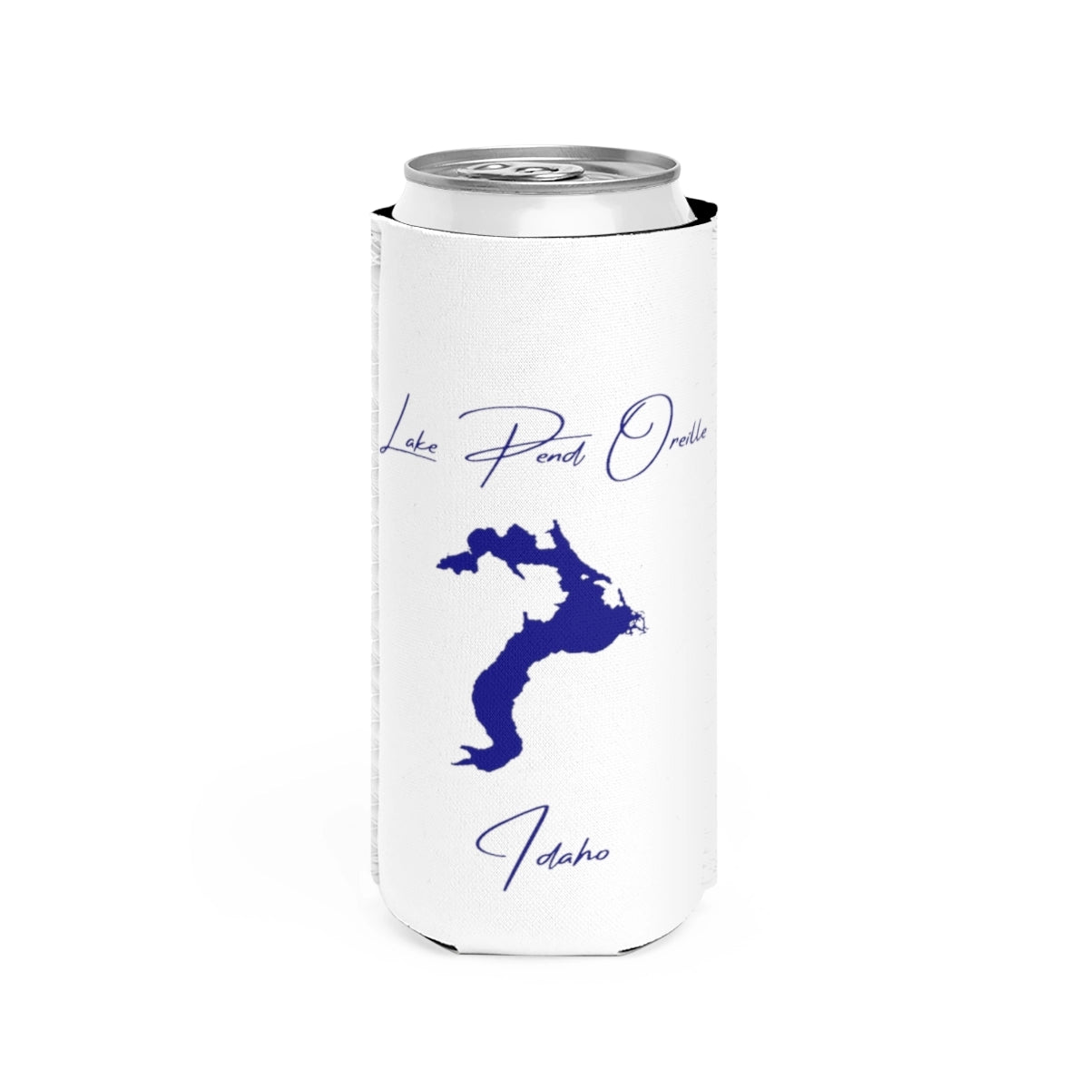 Idaho  Lake  Pend  Oreille  Slim  Can  Koozie  front  position  view  from  front  white.webp