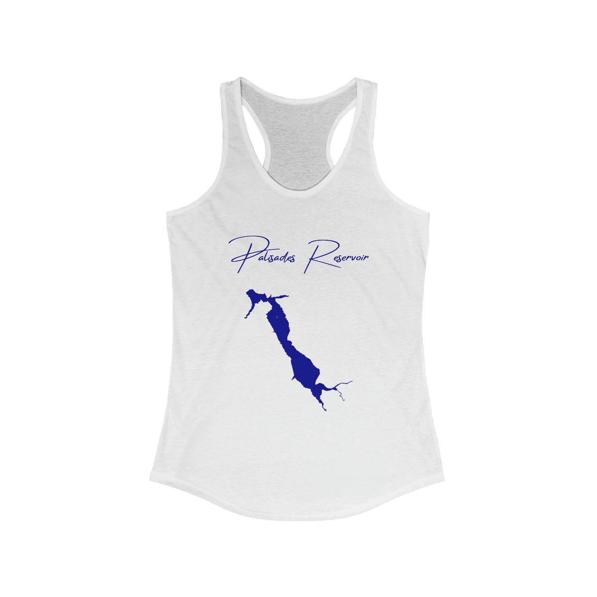 Idaho  Palisades  Reservoir  Racerback-Tank  front  position  view  from  front  solid  white.webp