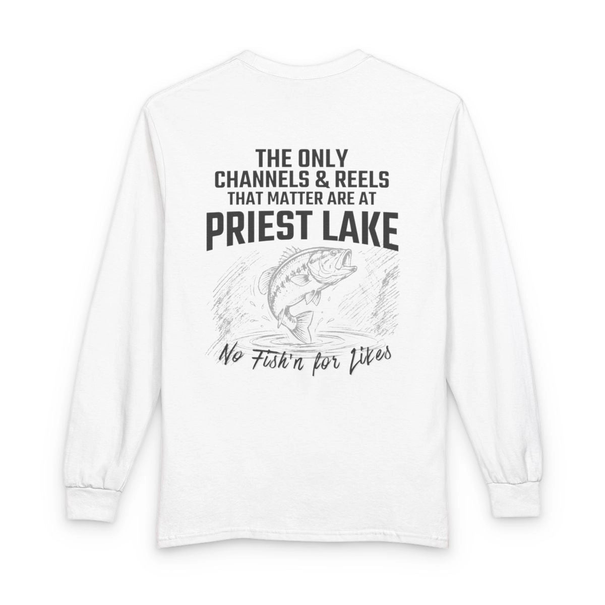 Idaho  Priest  Lake  Long  Sleeve  Fishing  T-shirt  back  position  view  from  back  white.webp