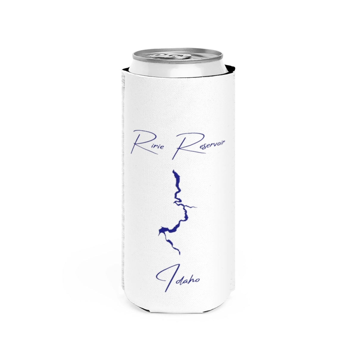 Idaho  Ririe  Reservoir  Slim  Can  Koozie  front  position  view  from  front  white.webp