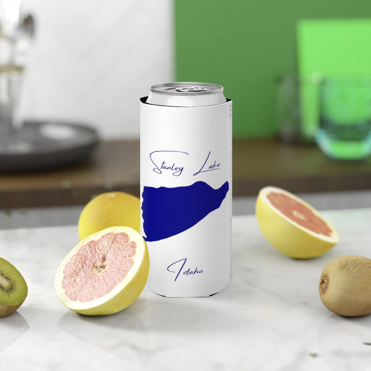 Idaho  Stanley  Lake  Slim  Can  Koozie  front  position  view  from  context-2  white.webp