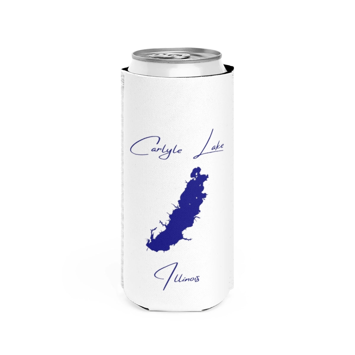 Illinois  Carlyle  Lake  Slim  Can  Koozie  front  position  view  from  front  white.webp